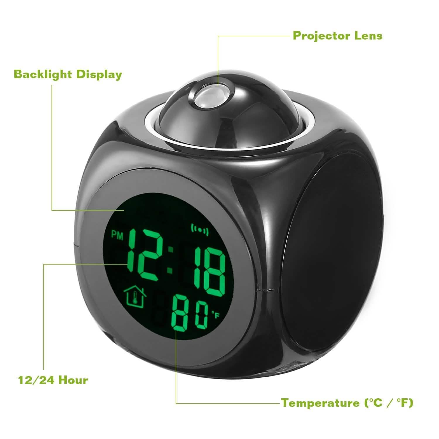 Réveil à projection LCD avec fonction d'annonce vocale