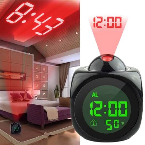 Réveil à projection LCD avec fonction d'annonce vocale