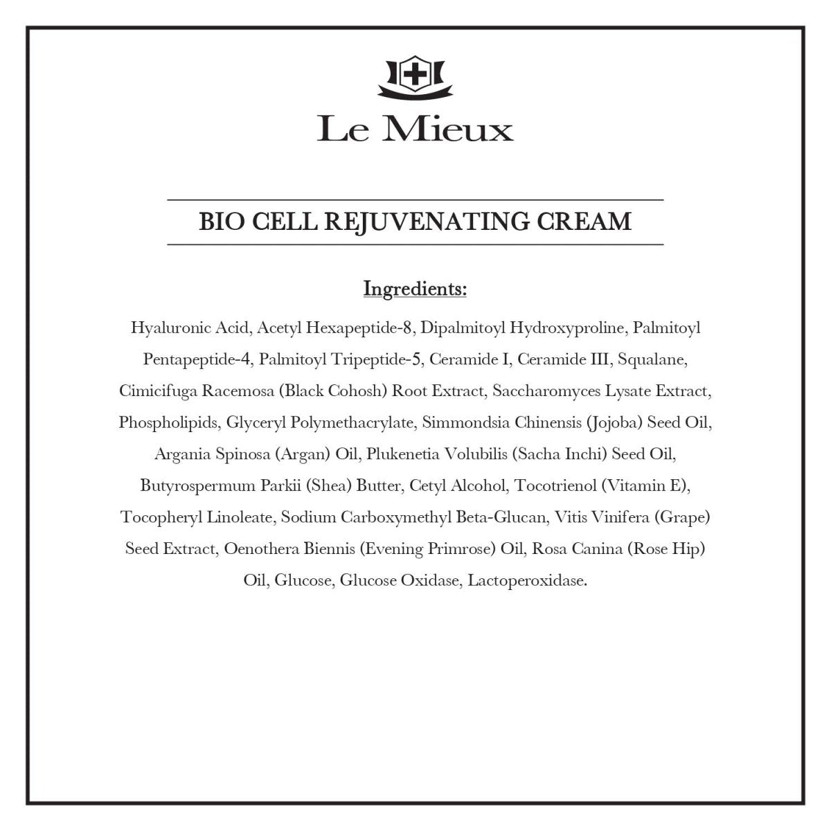 Le Mieux Bio Cell Rejuvenating Cream - Hydratant visage triple peptide avec acide hyaluronique, squalane et églantier, crème de jour et de nuit pour le visage et le cou, sans parabènes ni sulfates (1.75 oz / 52 ml)