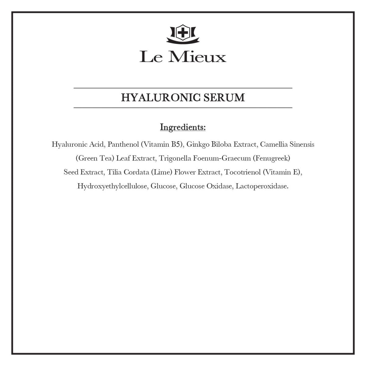 Sérum Hyaluronique Le Mieux - Complexe Hydratant Facial Concentré à l'Acide Hyaluronique, Hydratation Anti-Âge sans Parabènes ni Sulfates (1 oz / 30 ml)