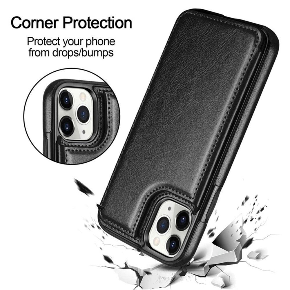 Étui portefeuille en cuir rétro avec porte-cartes pour iPhone 11 12 13 14 Pro Max Mini Housse portefeuille en cuir PU pour iPhone 11
