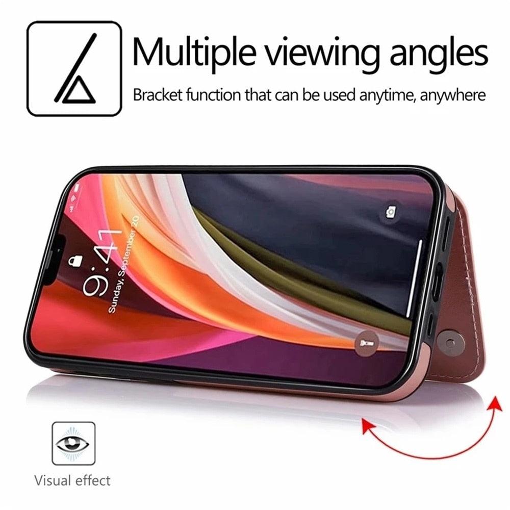 Étui portefeuille en cuir rétro avec porte-cartes pour iPhone 11 12 13 14 Pro Max Mini Housse portefeuille en cuir PU pour iPhone 11