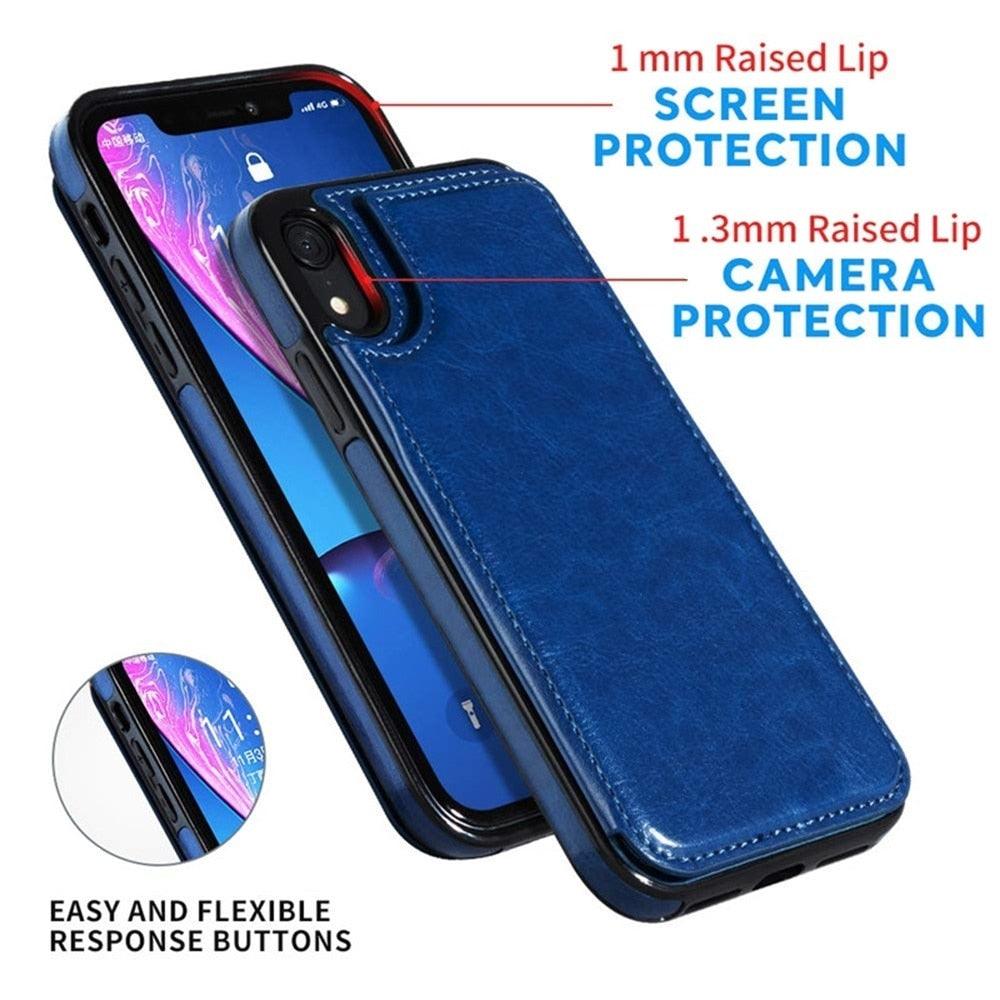 Étui portefeuille en cuir rétro avec porte-cartes pour iPhone 11 12 13 14 Pro Max Mini Housse portefeuille en cuir PU pour iPhone 11