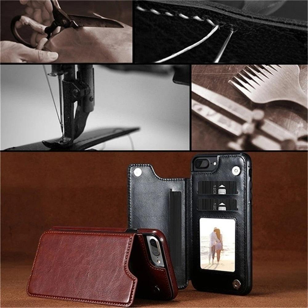 Étui portefeuille en cuir rétro avec porte-cartes pour iPhone 11 12 13 14 Pro Max Mini Housse portefeuille en cuir PU pour iPhone 11