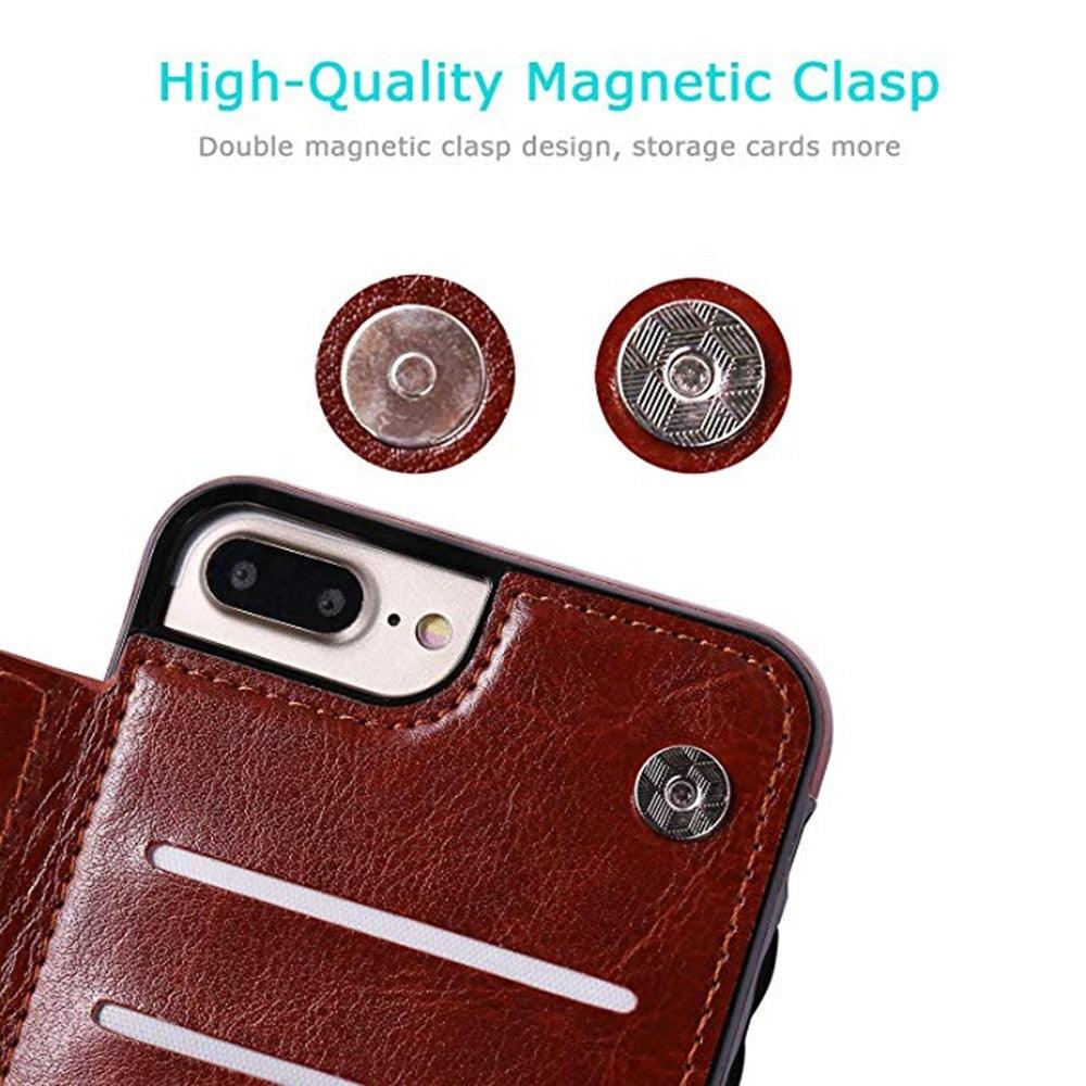 Étui portefeuille en cuir rétro avec porte-cartes pour iPhone 11 12 13 14 Pro Max Mini Housse portefeuille en cuir PU pour iPhone 11