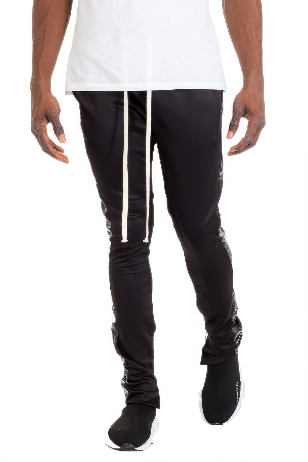 Pantalon de jogging en cuir avec bandes latérales