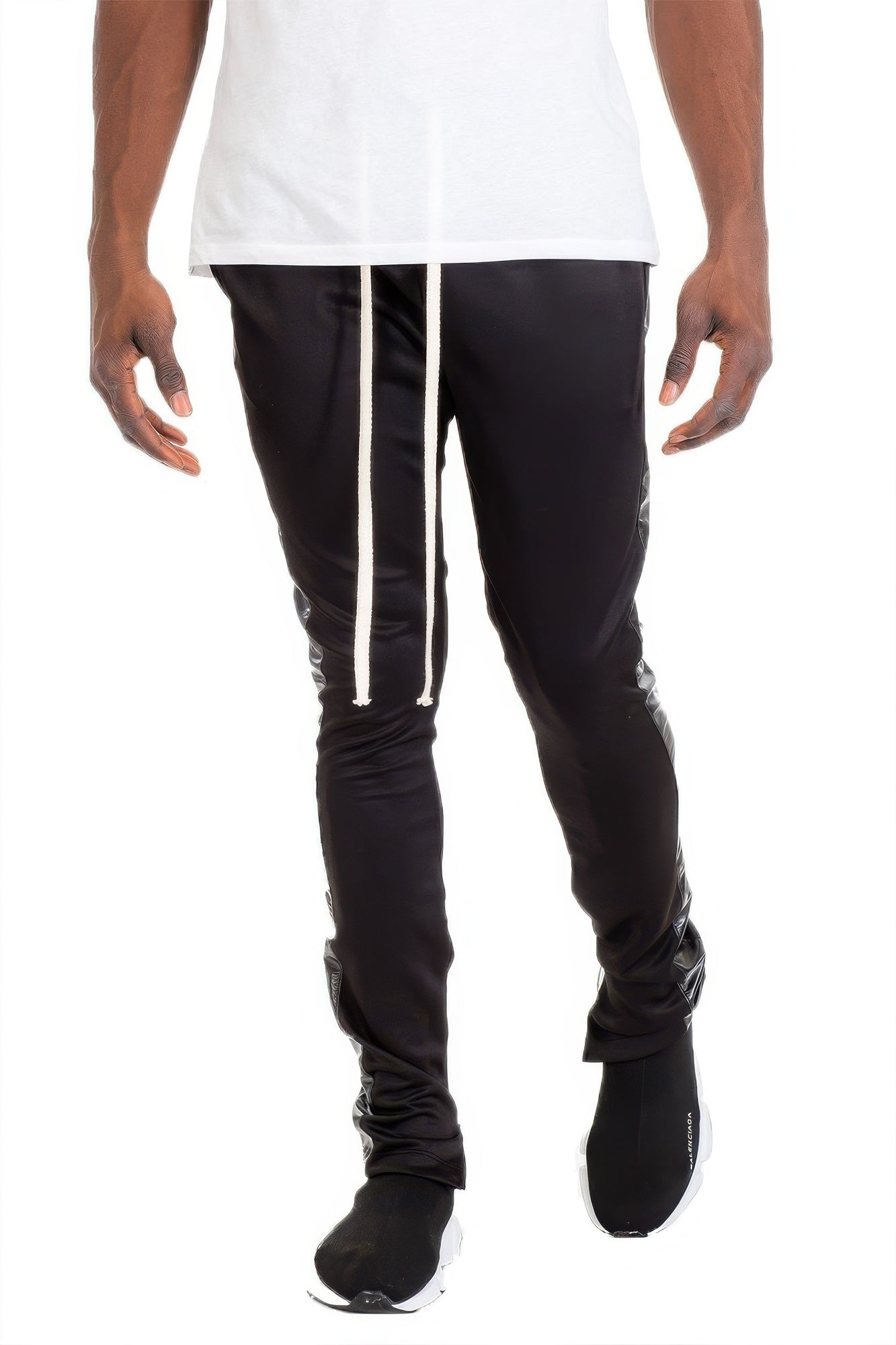 Pantalon de jogging en cuir avec bandes latérales