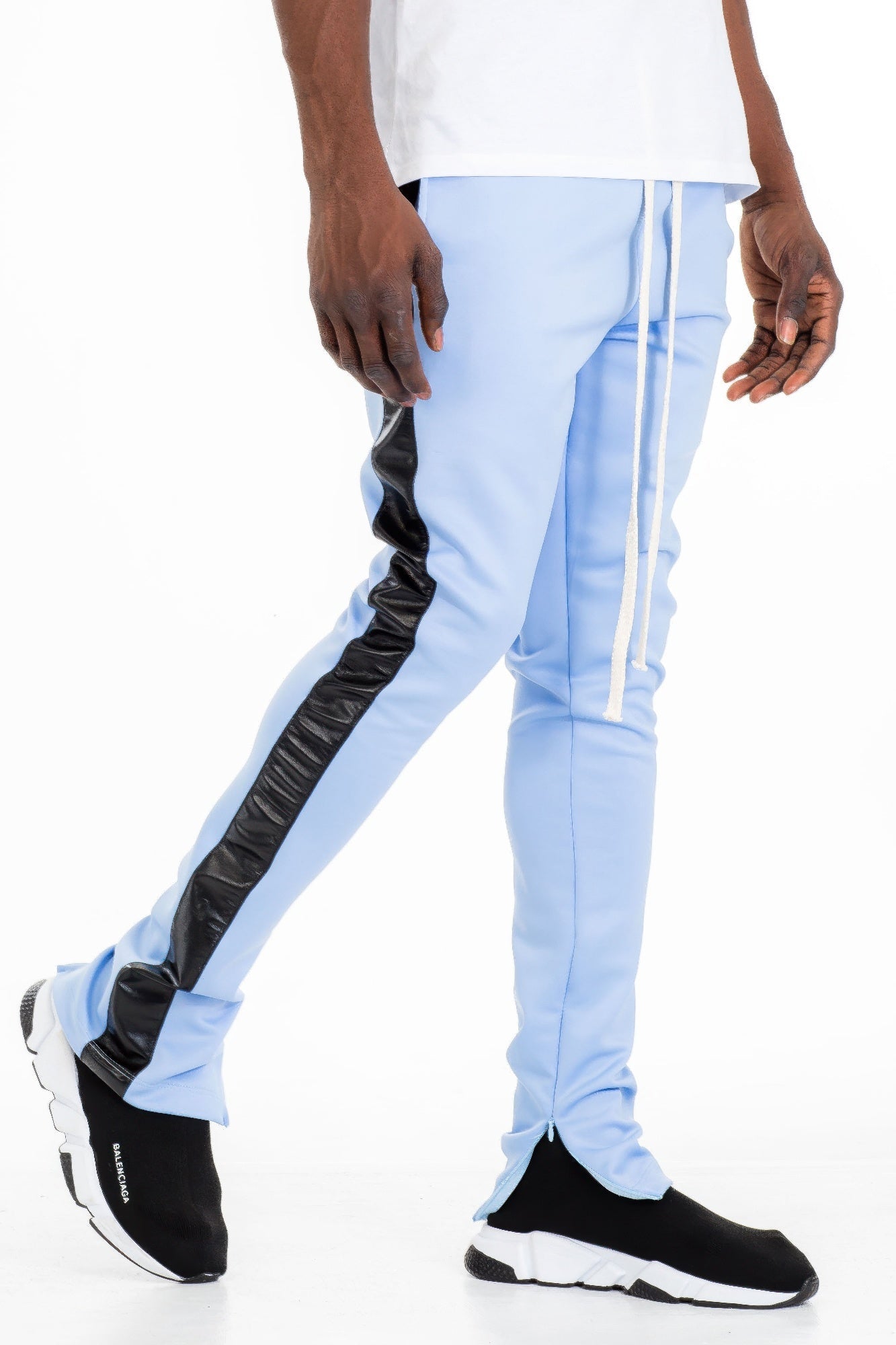 Pantalon de jogging en cuir avec bandes latérales