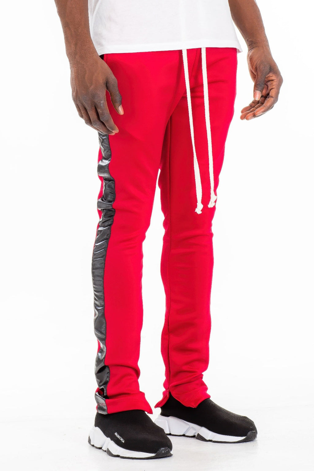 Pantalon de jogging en cuir avec bandes latérales