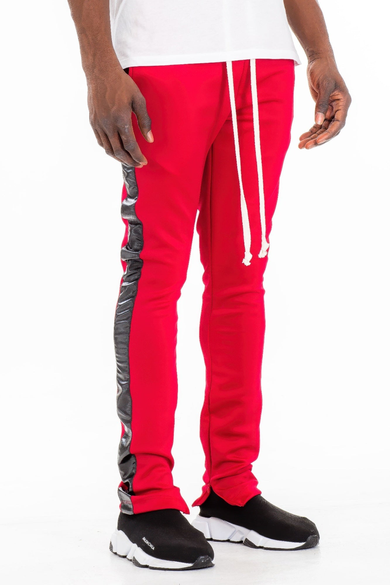 Pantalon de jogging en cuir avec bandes latérales