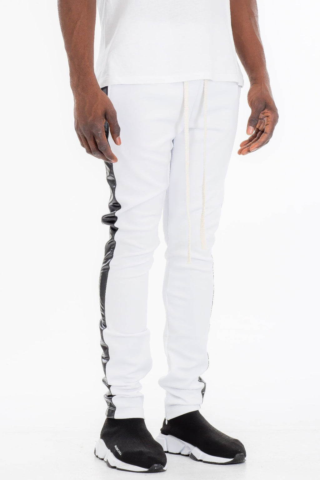 Pantalon de jogging en cuir avec bandes latérales