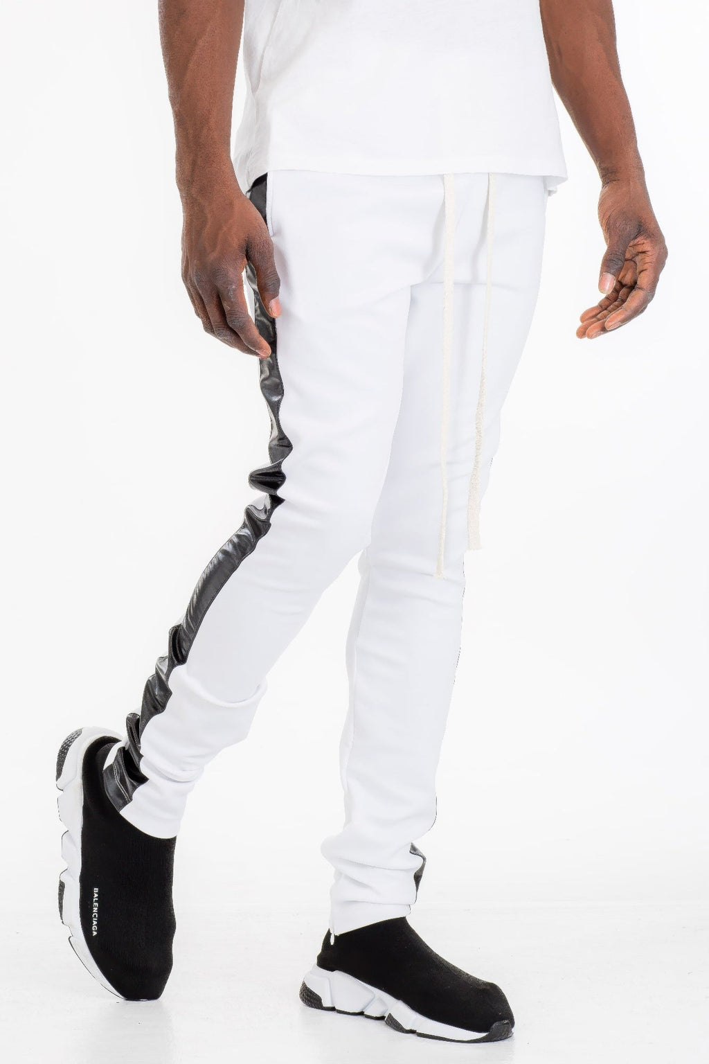 Pantalon de jogging en cuir avec bandes latérales