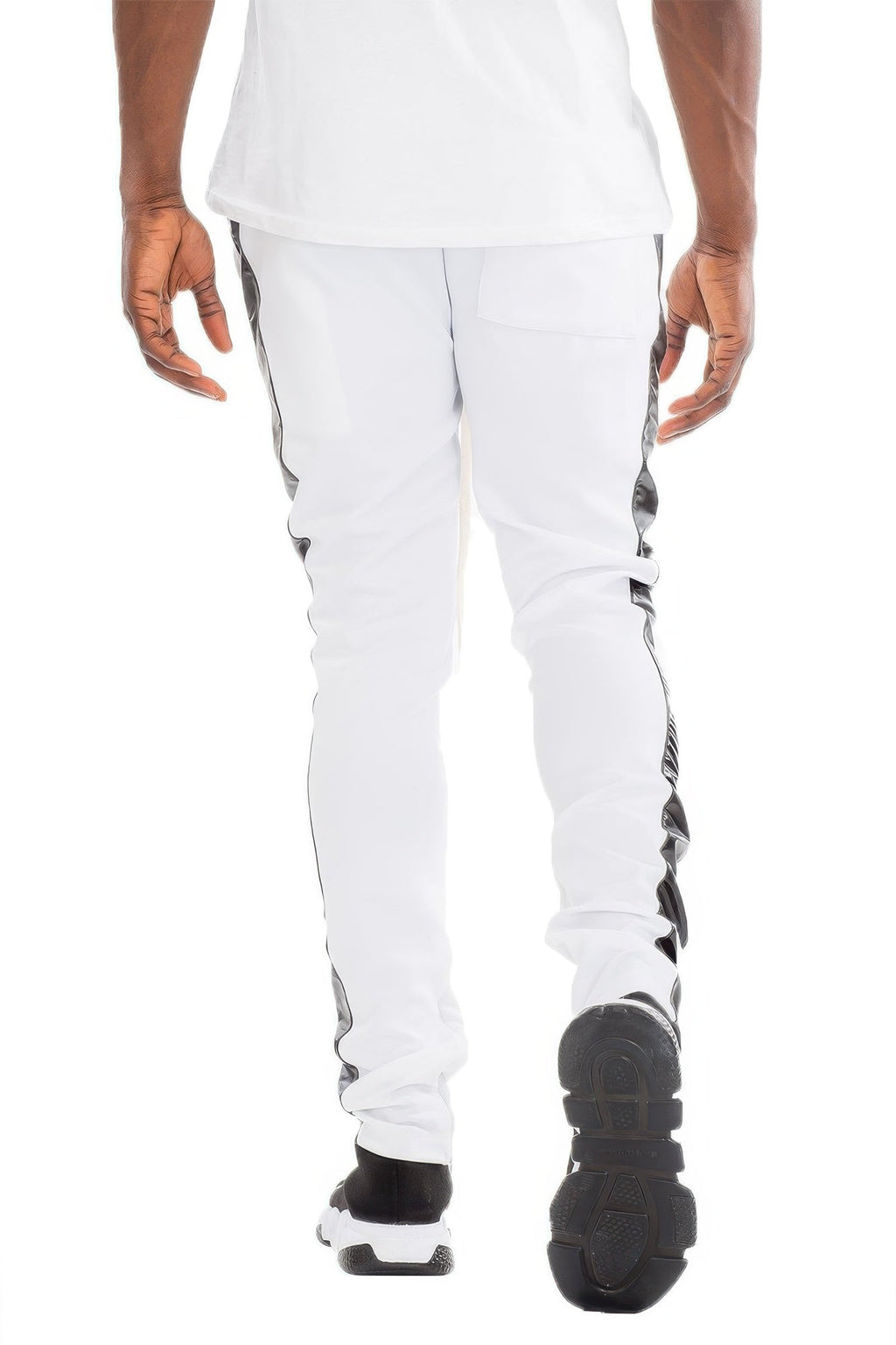 Pantalon de jogging en cuir avec bandes latérales