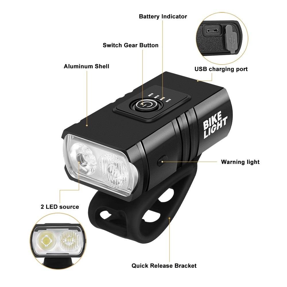 Phare de vélo LED avant rechargeable USB 1000 lumens Lampe avant de vélo Phare de vélo de montagne Luminosité et lampe de poche réglables avec étanchéité IPX5 et batterie grande capacité