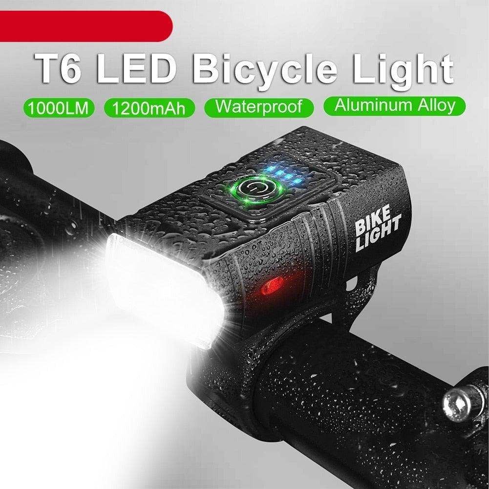 Phare de vélo LED avant rechargeable USB 1000 lumens Lampe avant de vélo Phare de vélo de montagne Luminosité et lampe de poche réglables avec étanchéité IPX5 et batterie grande capacité