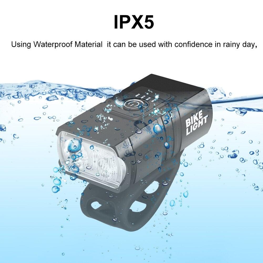 Phare de vélo LED avant rechargeable USB 1000 lumens Lampe avant de vélo Phare de vélo de montagne Luminosité et lampe de poche réglables avec étanchéité IPX5 et batterie grande capacité