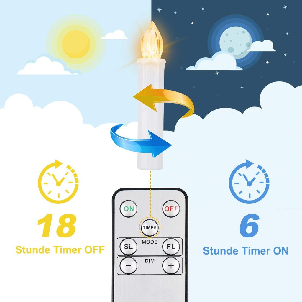Bougies LED Sans Flamme Télécommande Pour Dîner Fête Maison Arbre de Noël Bougies LED Coniques Sans Flamme Scintillantes avec Télécommande Minuteur Piles Étanche Bougies d'Arbre de Noël Bougies de Fenêtre Blanc Chaud Lumière de Décoration Nouvel An
