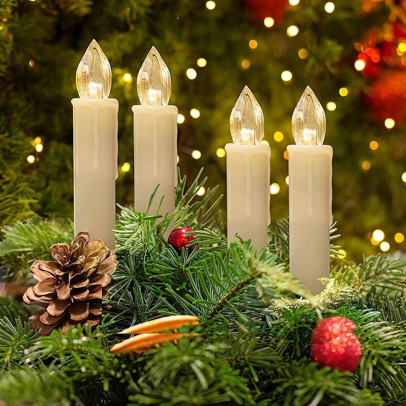 Bougies LED Sans Flamme Télécommande Pour Dîner Fête Maison Arbre de Noël Bougies LED Coniques Sans Flamme Scintillantes avec Télécommande Minuteur Piles Étanche Bougies d'Arbre de Noël Bougies de Fenêtre Blanc Chaud Lumière de Décoration Nouvel An