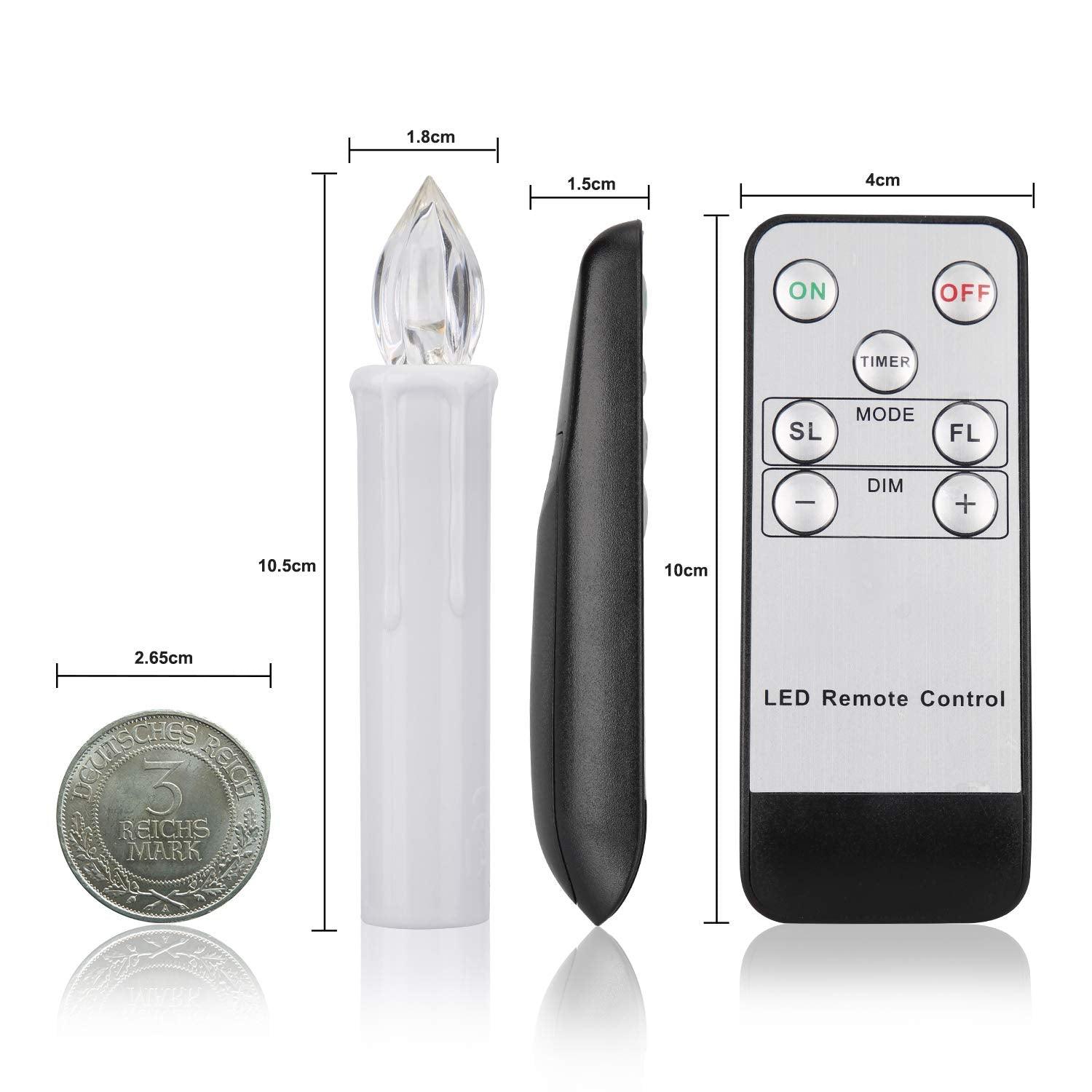 Bougies LED Sans Flamme Télécommande Pour Dîner Fête Maison Arbre de Noël Bougies LED Coniques Sans Flamme Scintillantes avec Télécommande Minuteur Piles Étanche Bougies d'Arbre de Noël Bougies de Fenêtre Blanc Chaud Lumière de Décoration Nouvel An