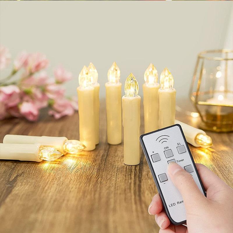 Bougies LED Sans Flamme Télécommande Pour Dîner Fête Maison Arbre de Noël Bougies LED Coniques Sans Flamme Scintillantes avec Télécommande Minuteur Piles Étanche Bougies d'Arbre de Noël Bougies de Fenêtre Blanc Chaud Lumière de Décoration Nouvel An