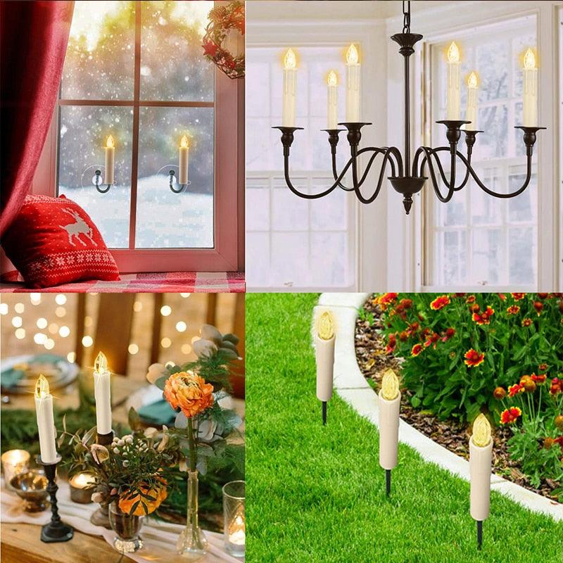 Bougies LED Sans Flamme Télécommande Pour Dîner Fête Maison Arbre de Noël Bougies LED Coniques Sans Flamme Scintillantes avec Télécommande Minuteur Piles Étanche Bougies d'Arbre de Noël Bougies de Fenêtre Blanc Chaud Lumière de Décoration Nouvel An