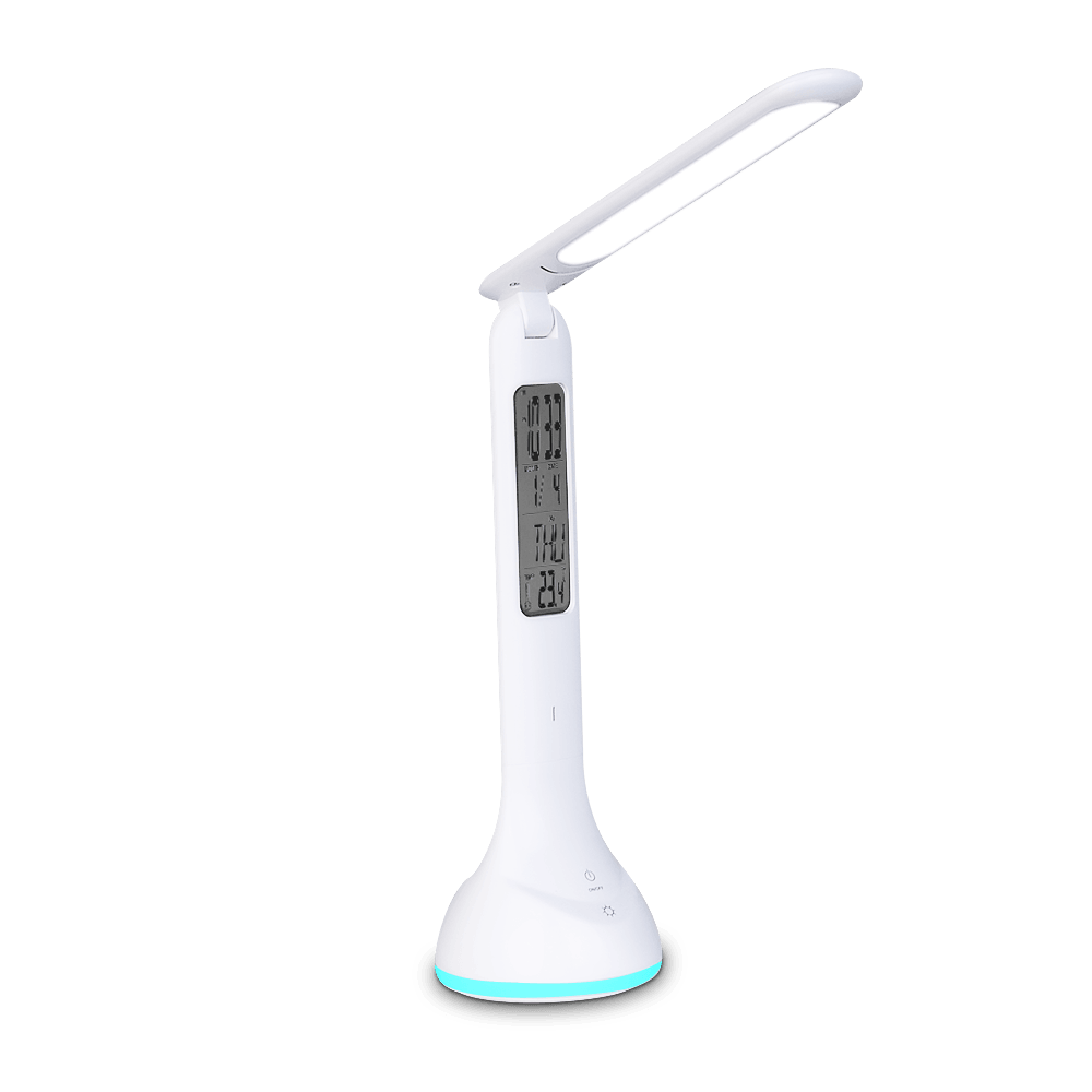 Lampe de bureau LED pliable, intensité variable, tactile, rechargeable avec calendrier, température, réveil. Lampe de table décorative, lampes d'étude mignonnes pour décoration de chambre à coucher.