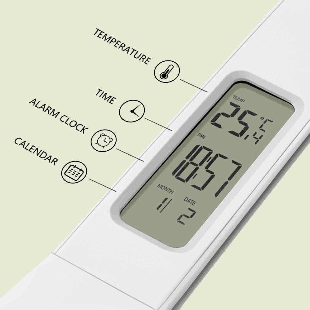 Lampe de bureau LED pliable, intensité variable, tactile, rechargeable avec calendrier, température, réveil. Lampe de table décorative, lampes d'étude mignonnes pour décoration de chambre à coucher.
