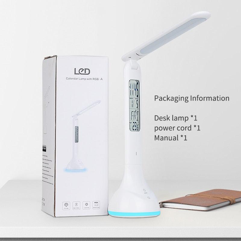 Lampe de bureau LED pliable, intensité variable, tactile, rechargeable avec calendrier, température, réveil. Lampe de table décorative, lampes d'étude mignonnes pour décoration de chambre à coucher.