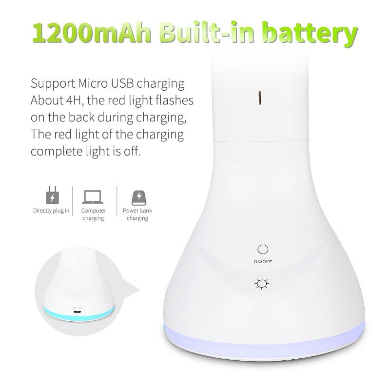 Lampe de bureau LED pliable, intensité variable, tactile, rechargeable avec calendrier, température, réveil. Lampe de table décorative, lampes d'étude mignonnes pour décoration de chambre à coucher.