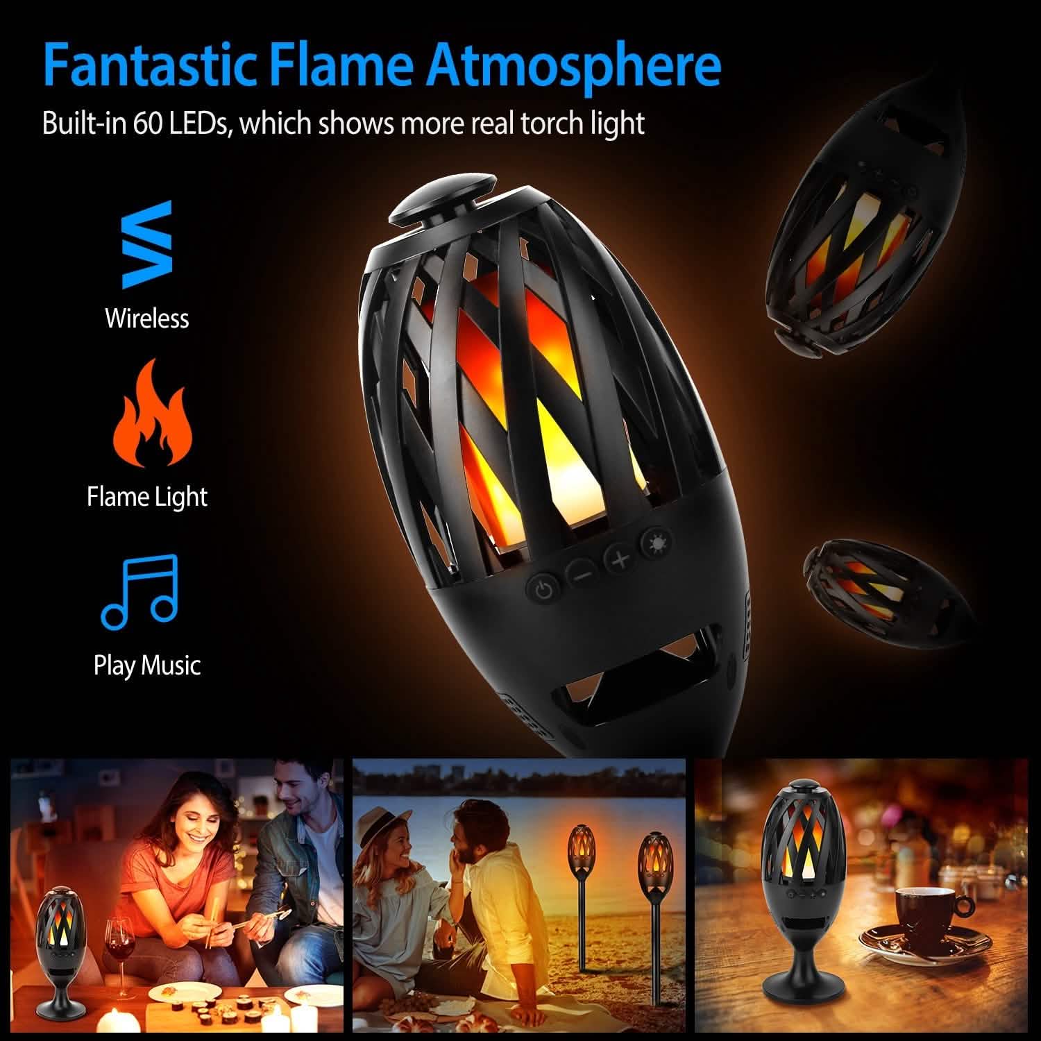Torche Enceinte LED Effet Flamme