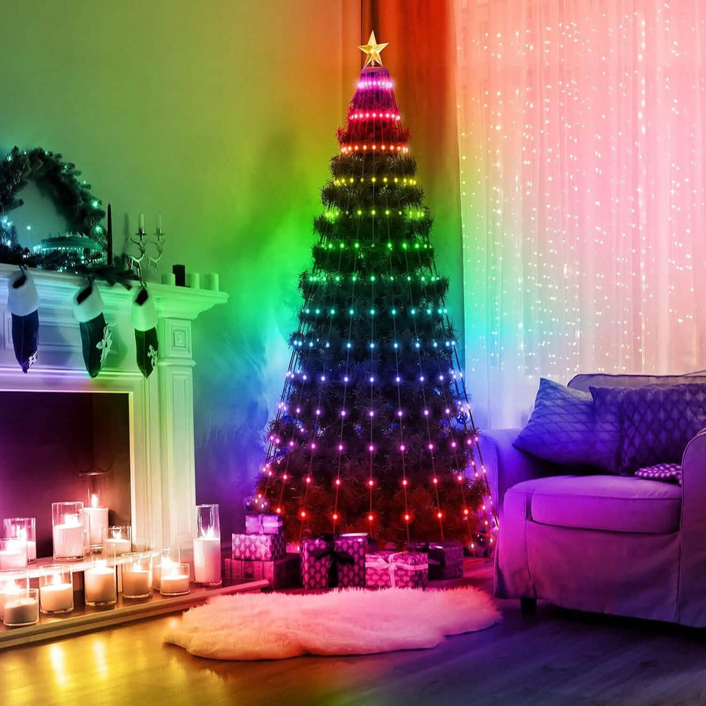 Guirlande lumineuse LED pour sapin de Noël pliable avec télécommande et contrôle via application