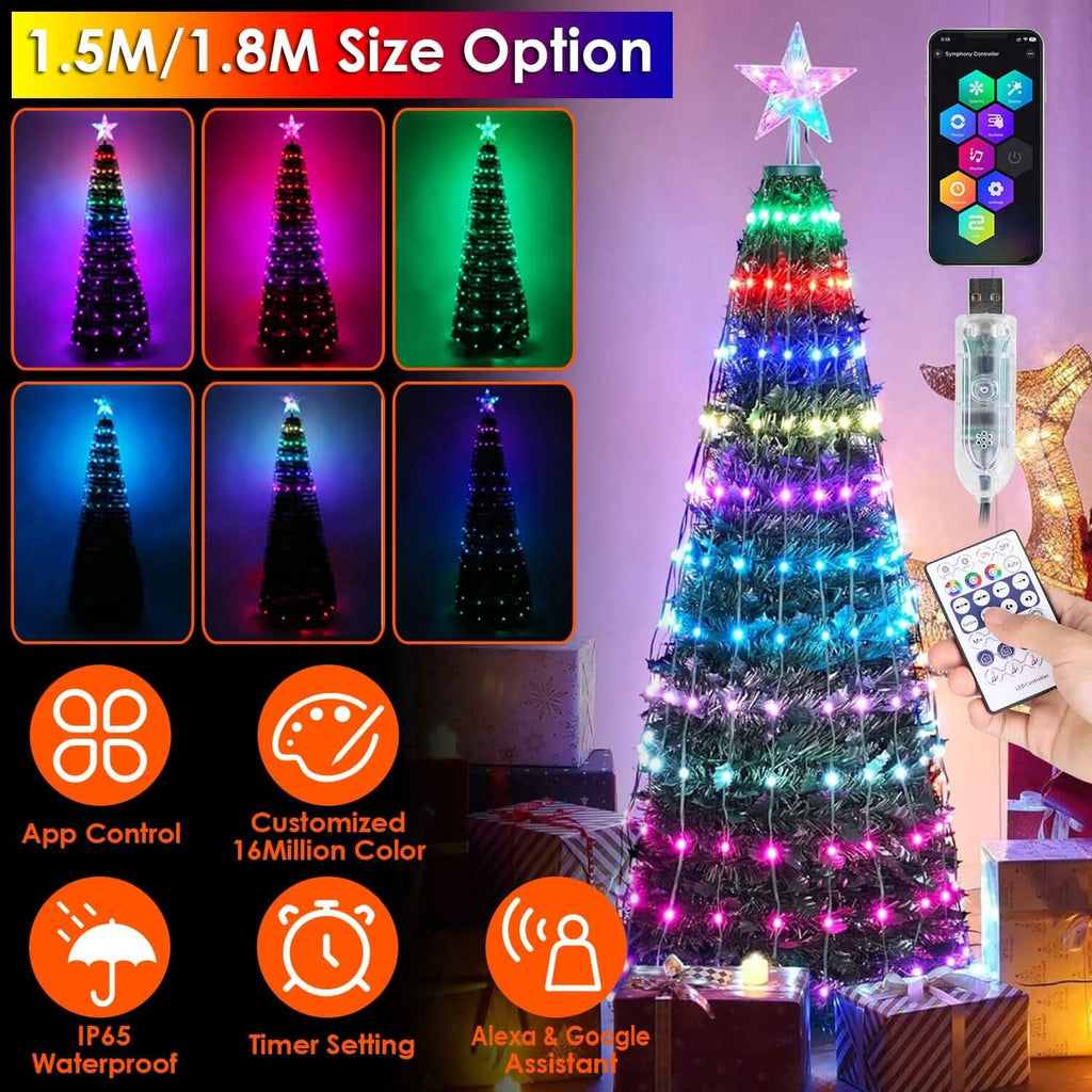 Guirlande lumineuse LED pour sapin de Noël pliable avec télécommande et contrôle via application