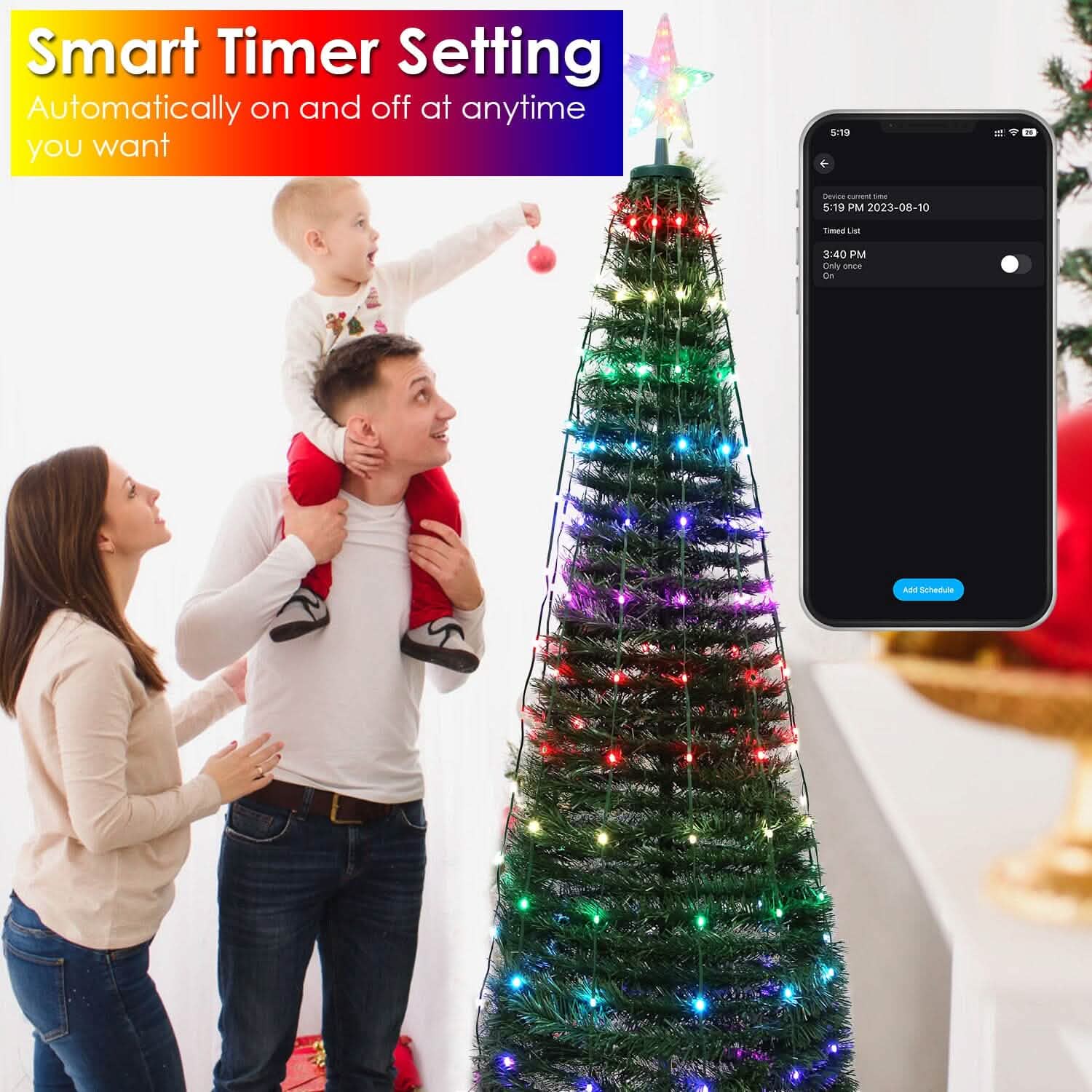 Guirlande lumineuse LED pour sapin de Noël pliable avec télécommande et contrôle via application