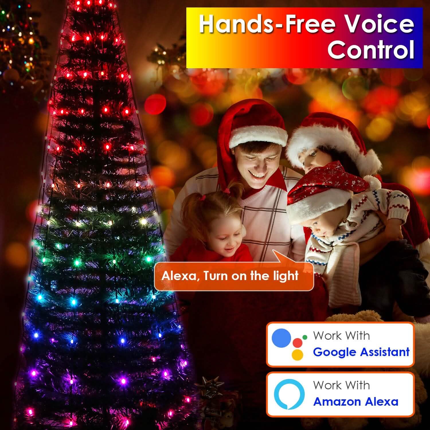 Guirlande lumineuse LED pour sapin de Noël pliable avec télécommande et contrôle via application