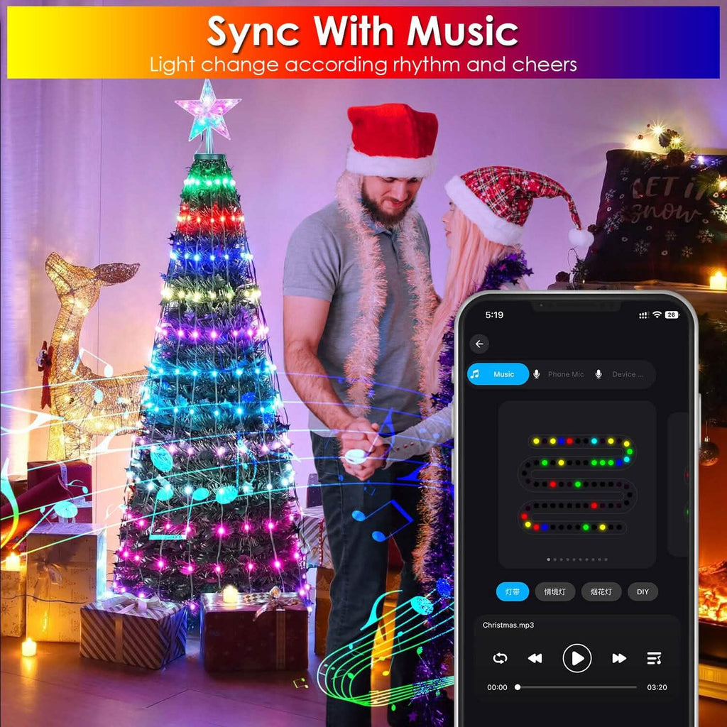 Guirlande lumineuse LED pour sapin de Noël pliable avec télécommande et contrôle via application