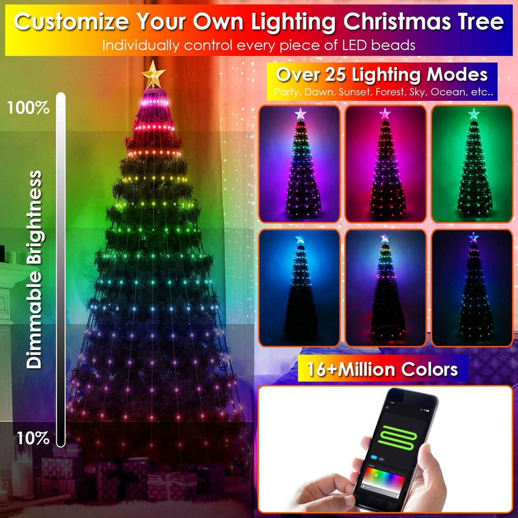 Guirlande lumineuse LED pour sapin de Noël pliable avec télécommande et contrôle via application