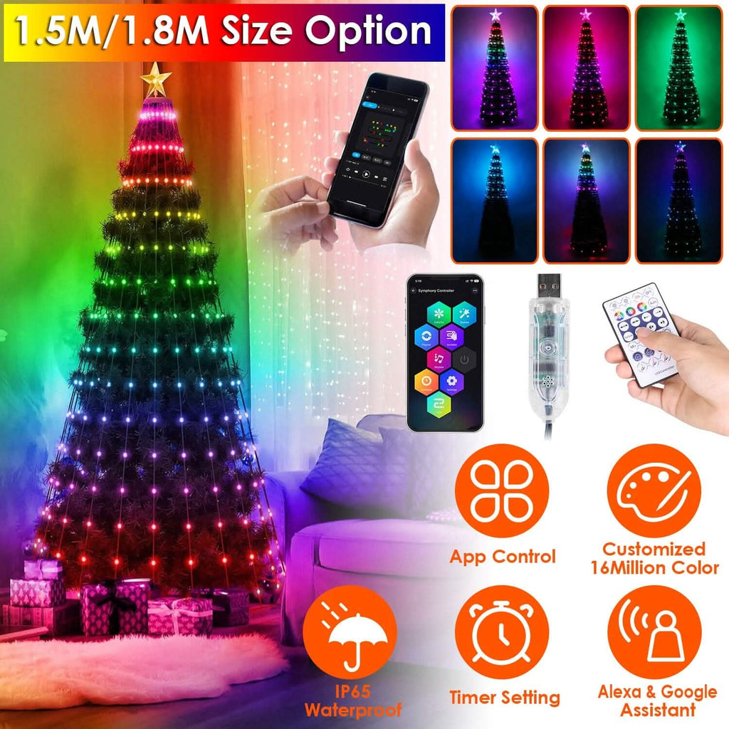 Guirlande lumineuse LED pour sapin de Noël pliable avec télécommande et contrôle via application