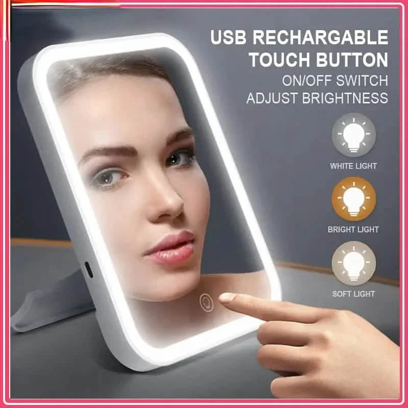 Miroir de Maquillage LED Écran Tactile 3 Lumières Miroir de Vanité Pliable Portable