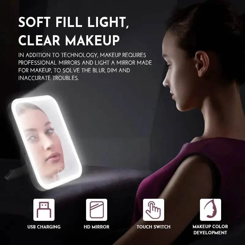 Miroir de Maquillage LED Écran Tactile 3 Lumières Miroir de Vanité Pliable Portable
