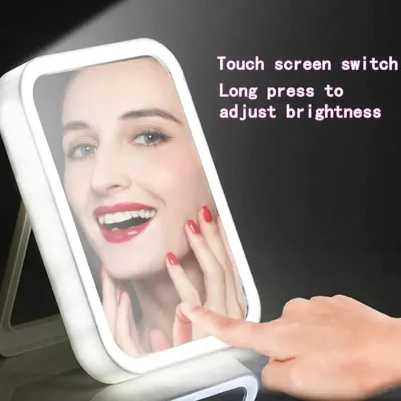 Miroir de Maquillage LED Écran Tactile 3 Lumières Miroir de Vanité Pliable Portable
