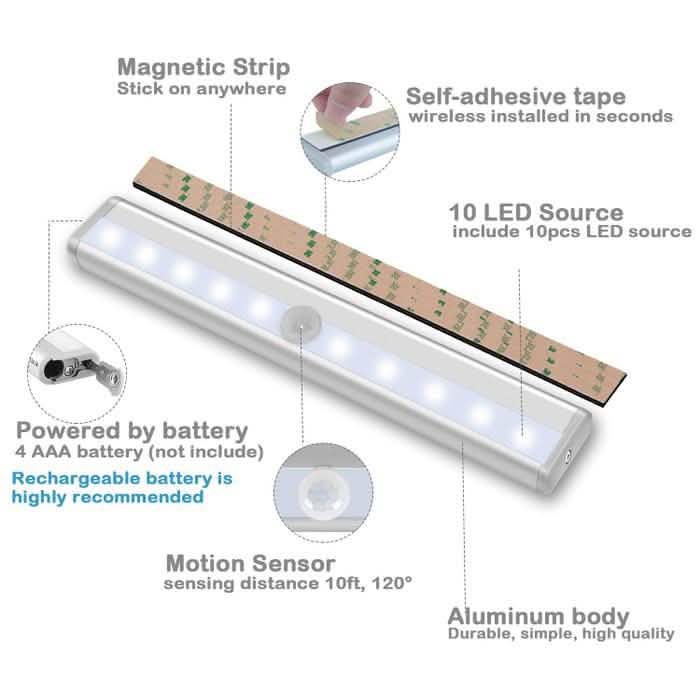 Barres lumineuses à capteur de mouvement LED à coller