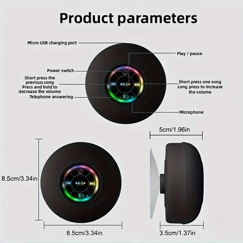 Enceinte de salle de bain portable sans fil rechargeable à LED avec ventouse