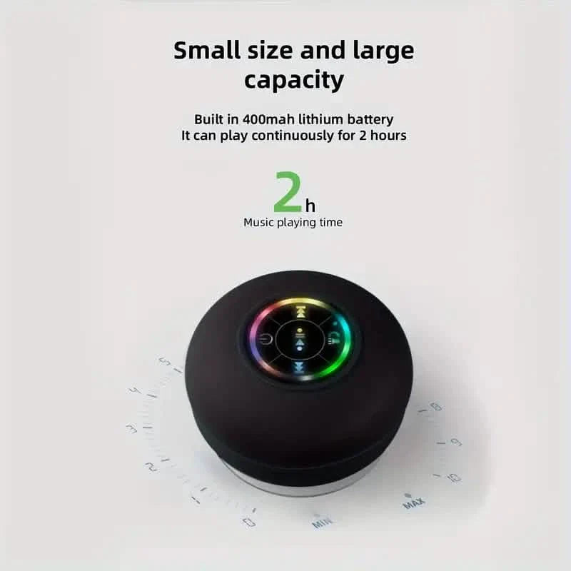 Enceinte de salle de bain portable sans fil rechargeable à LED avec ventouse