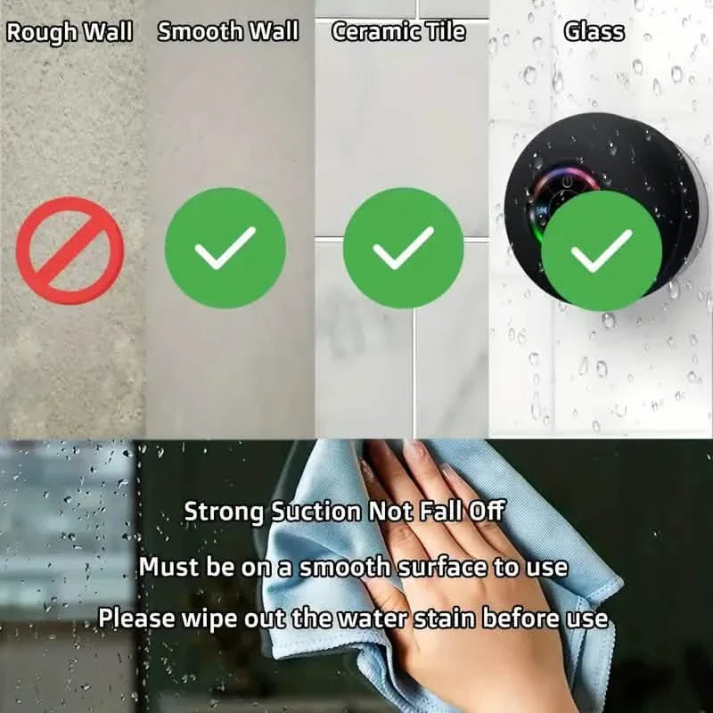 Enceinte de salle de bain portable sans fil rechargeable à LED avec ventouse