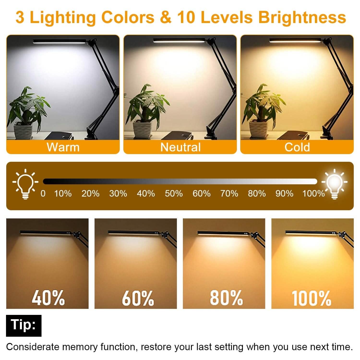 Lampe de lecture à LED avec pince Bras pivotant réglable