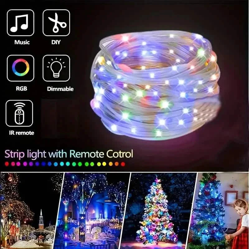 Guirlande lumineuse LED d'extérieur, avec télécommande RVB et 200 LED