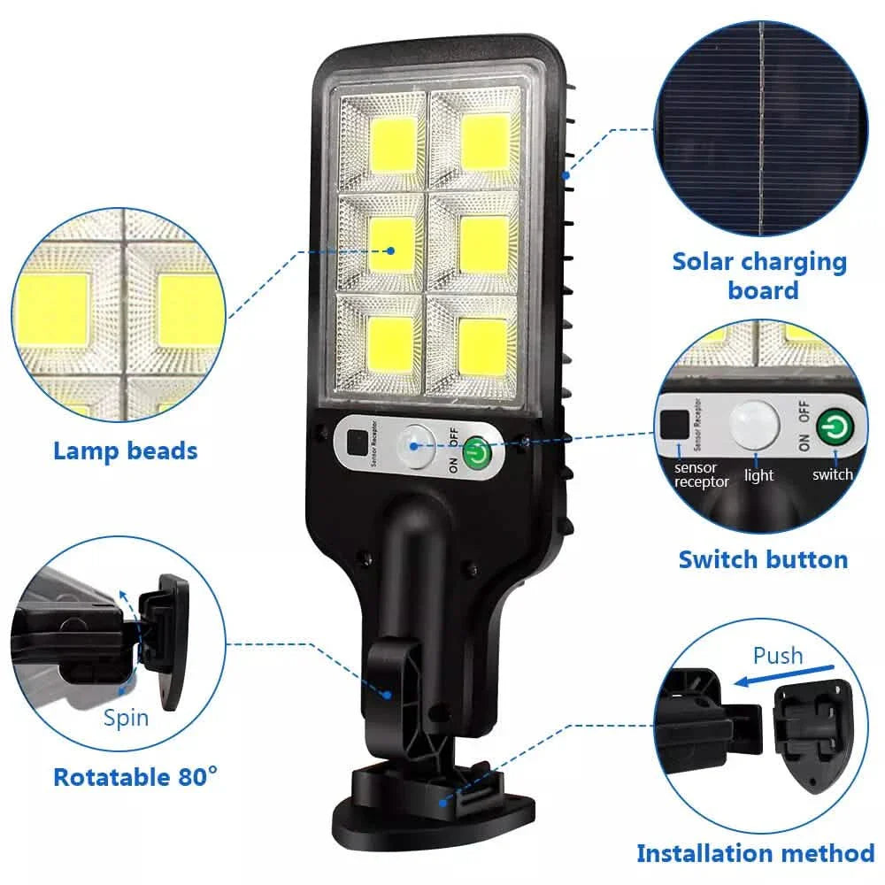 Lampe Solaire LED Détecteur de Mouvement 3 Modes Projecteur Mural Extérieur Jardin