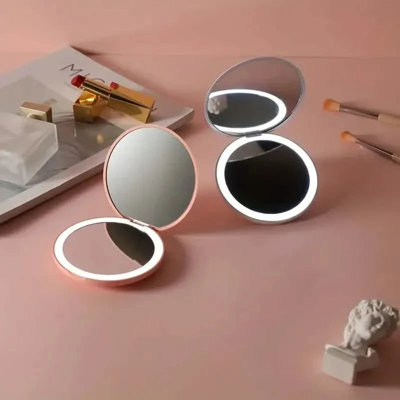 Miroir de maquillage de voyage à LED