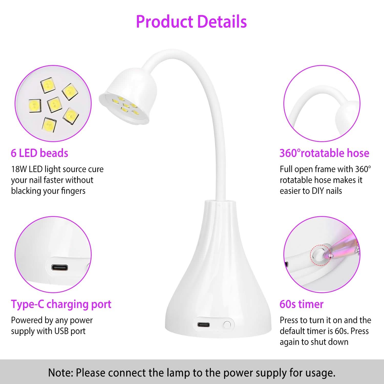 Lampe UV LED pour séchoir à vernis à ongles