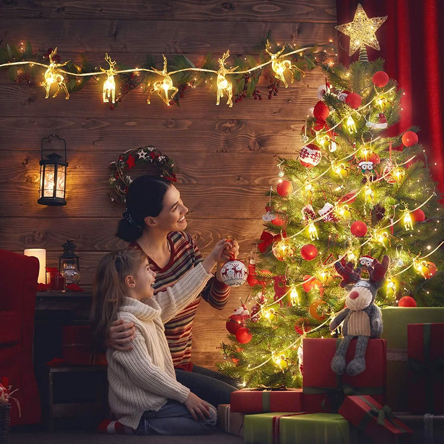 Guirlande lumineuse de Noël LED blanc chaud avec rennes